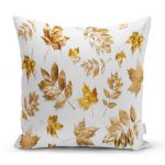 Beyaz Zeminde Altın Yapraklar Desenli Dijital Baskılı Yastık Kılıfı Realhomes