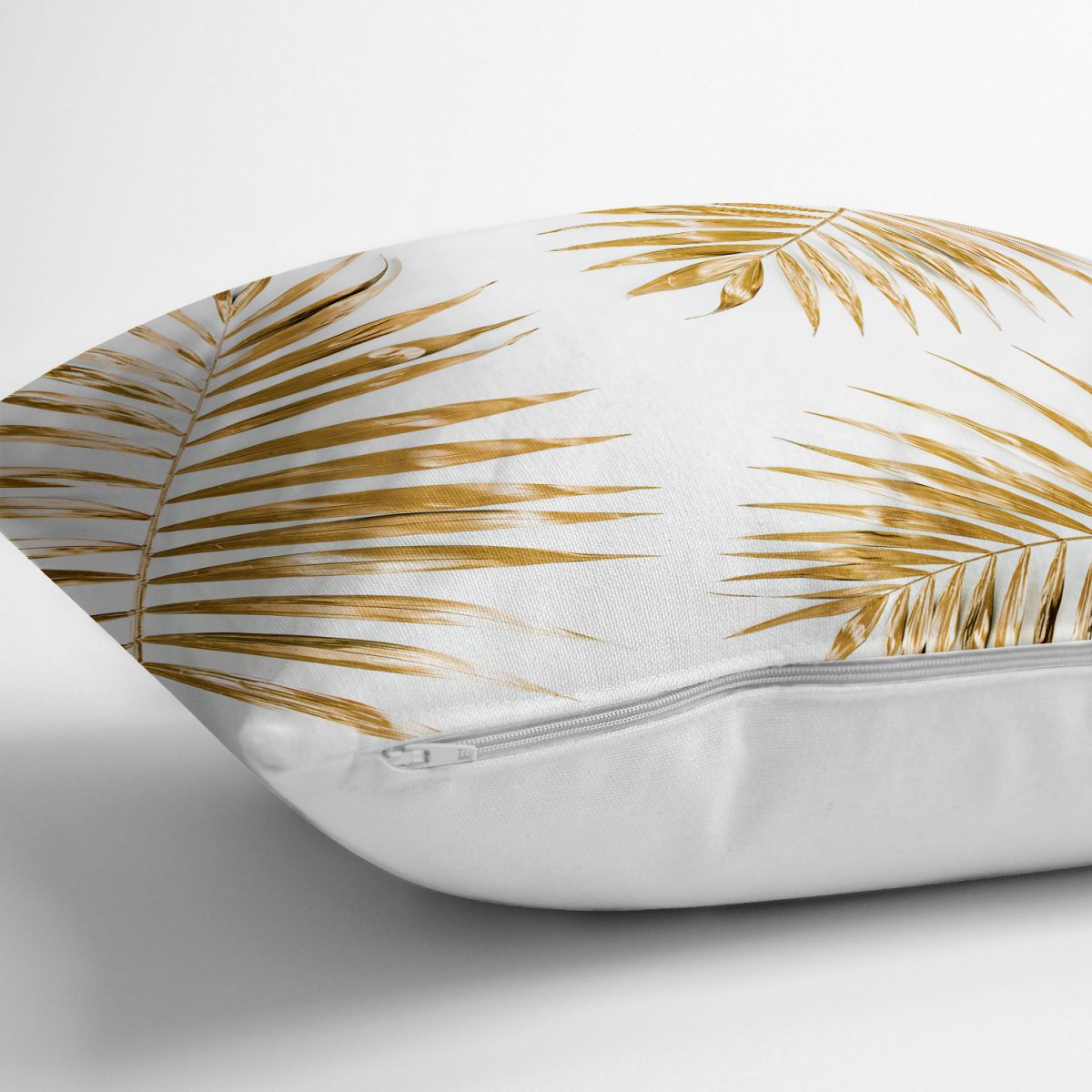Altın Renkli Palmiye Yaprakları Dijital Baskılı Yastık Kırlent Kılıfı Realhomes