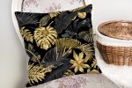 - realhomesK3169-1 - Realhomes  Siyah Zeminde Altın Yapraklar Desenli Dekoratif Yastık Kırlent Kılıfı Realhomes