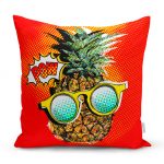 Kırmızı Zemin Ananas Desenli Dekoratif Yastık Kırlent Kılıfı Realhomes