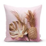 - realhomesK3173 - Realhomes  3D Yaprak ve Ananas Desenli Özel Tasarım Yastık Kırlent Kılıfı Realhomes