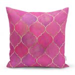 - realhomesK3174 - Realhomes  Pembe Altın Varaklı Ogea Desenli Dekoratif Yastık Kırlent Kılıfı Realhomes