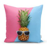 - realhomesK3175 - Realhomes Mavi Pembe Ananas Desenli Modern Yastık Kırlent Kılıfı Realhomes