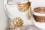 - realhomesK3181-1 - Realhomes  3D Altın Renkli Palmiye Yaprakları Desenli Dekoratif Yastık Kırlent Kılıfı Realhomes