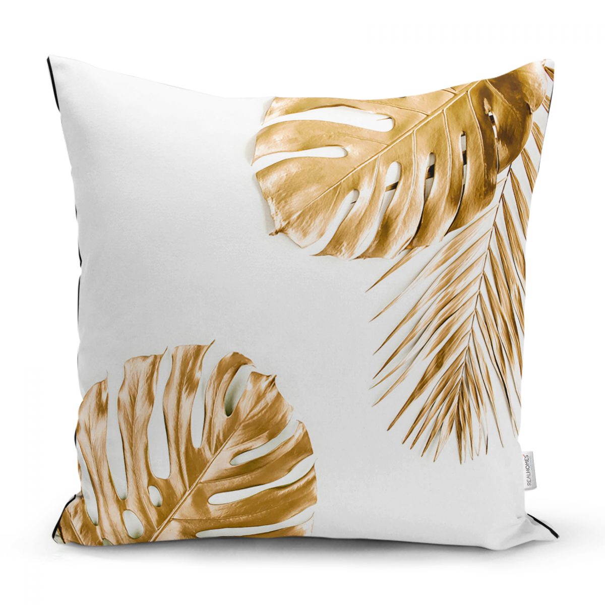 3D Altın Renkli Palmiye Yaprakları Desenli Dekoratif Yastık Kırlent Kılıfı Realhomes