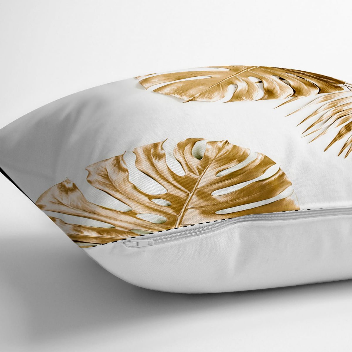 3D Altın Renkli Palmiye Yaprakları Desenli Dekoratif Yastık Kırlent Kılıfı Realhomes