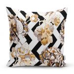 - realhomesK3183 - Realhomes  Zigzag Zeminde Çiçekler Temalı Modern Yastık Kırlent Kılıfı Realhomes