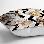 - realhomesK3183-2 - Realhomes  Zigzag Zeminde Çiçekler Temalı Modern Yastık Kırlent Kılıfı Realhomes