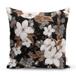 - realhomesK3185 - Realhomes  Siyah Zeminde 3D Çiçekler Temalı Modern Yastık Kırlent Kılıfı Realhomes