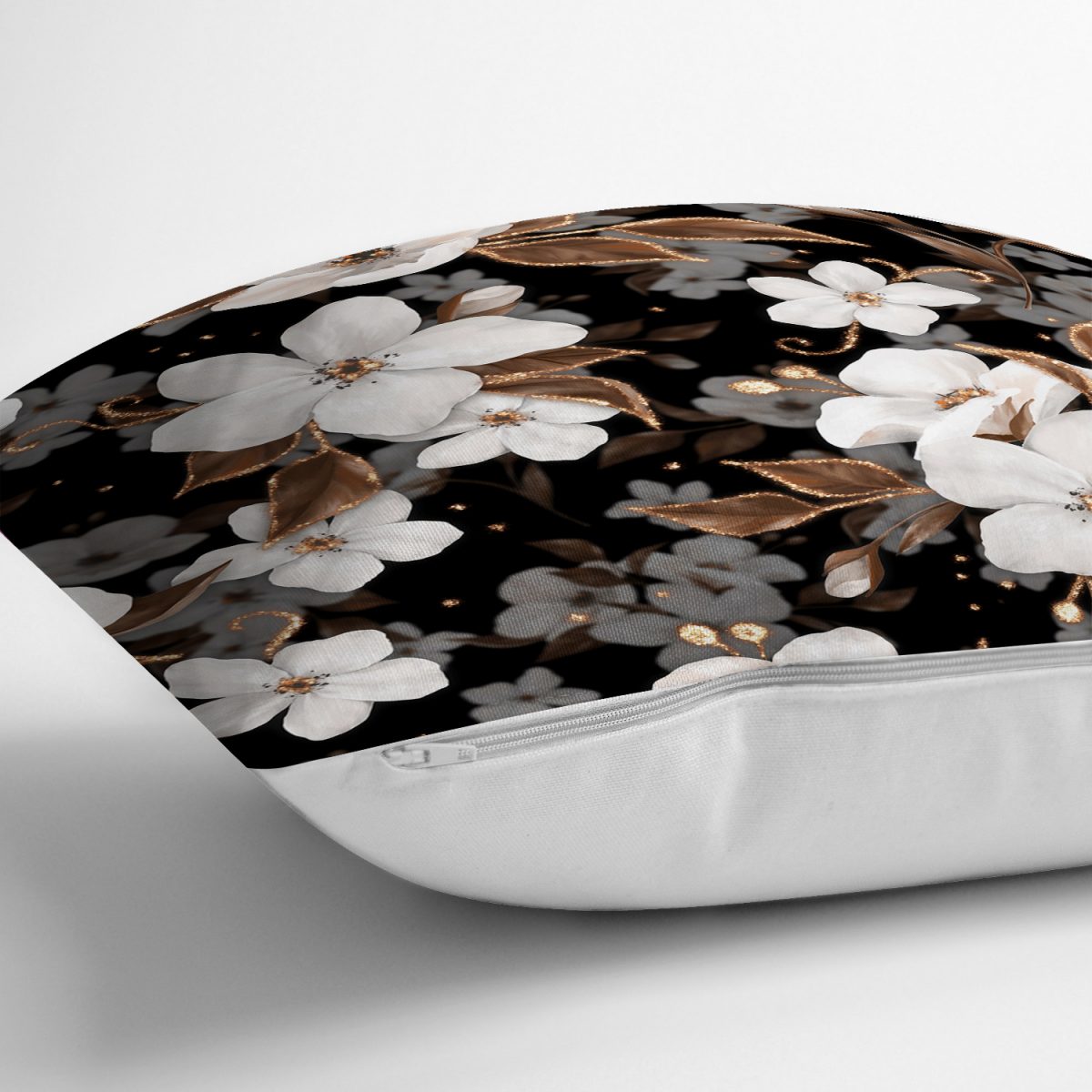 Siyah Zeminde 3D Çiçekler Temalı Modern Yastık Kırlent Kılıfı Realhomes