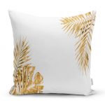 - realhomesK3187 - Realhomes  3D Altın Renkte Yapraklar Temalı Modern Yastık Kırlent Kılıfı Realhomes