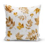 3D Altın Renkli Yapraklar Özel Tasarım Modern Yastık Kırlent Kılıfı Realhomes