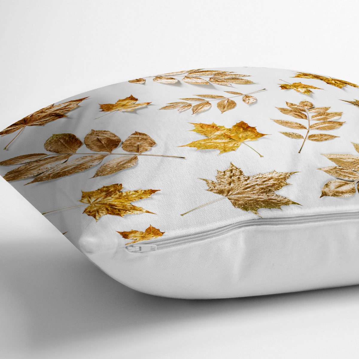 3D Altın Renkli Yapraklar Özel Tasarım Modern Yastık Kırlent Kılıfı Realhomes