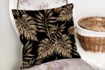 - realhomesK3189-1 - Realhomes  Siyah Zeminde Altın Renkli Yapraklar Desenli Yastık Kırlent Kılıfı Realhomes