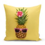 - realhomesK3191 - Realhomes  Sarı Zeminli 3D Ananas Modern Tasarımlı Yastık Kırlent Kılıfı Realhomes