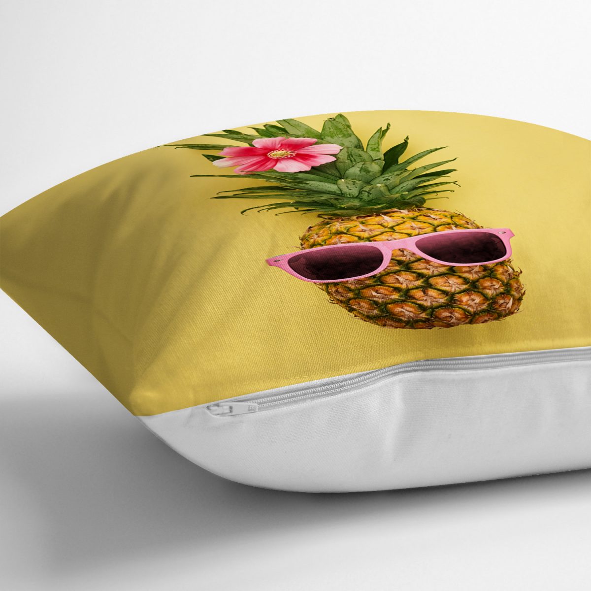 Sarı Zeminli 3D Ananas Modern Tasarımlı Yastık Kırlent Kılıfı Realhomes