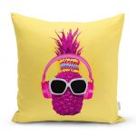 - realhomesK3192 - Realhomes  Sarı Zeminde Pembe Ananas Modern Tasarımlı Yastık Kırlent Kılıfı Realhomes