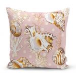 - realhomesK3199 - Realhomes Pembe Zeminde Deniz Kabukları Modern Yastık Kırlent Kılıfı Realhomes