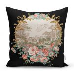 - realhomesK3200 - Realhomes  Siyah Zeminde Çiçek Bahçesi Exclusive Modern Tasarımlı Kırlent Kılıfı Realhomes