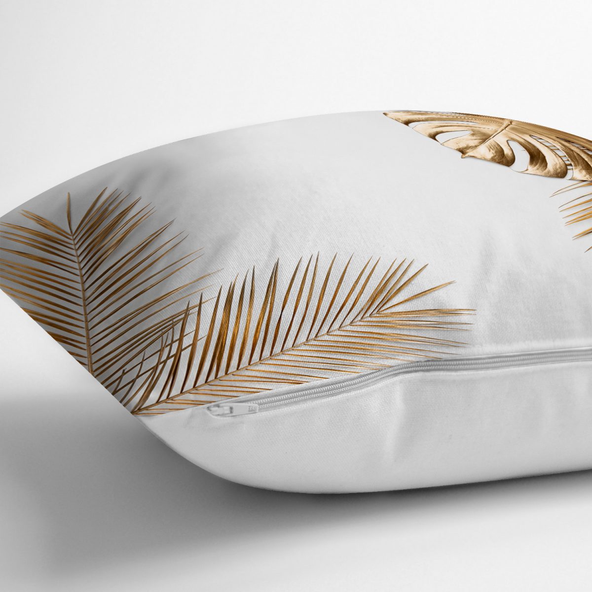 Altın Renkli 3D Palmiye Yaprakları Modern Yastık Kırlent Kılıfı Realhomes