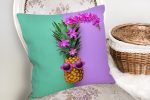 - realhomesK3202-1 - Realhomes  Yeşil ve Mor Ananas Temalı Özel Tasarım Yastık Kırlent Kılıfı Realhomes