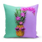 - realhomesK3202 - Realhomes  Yeşil ve Mor Ananas Temalı Özel Tasarım Yastık Kırlent Kılıfı Realhomes