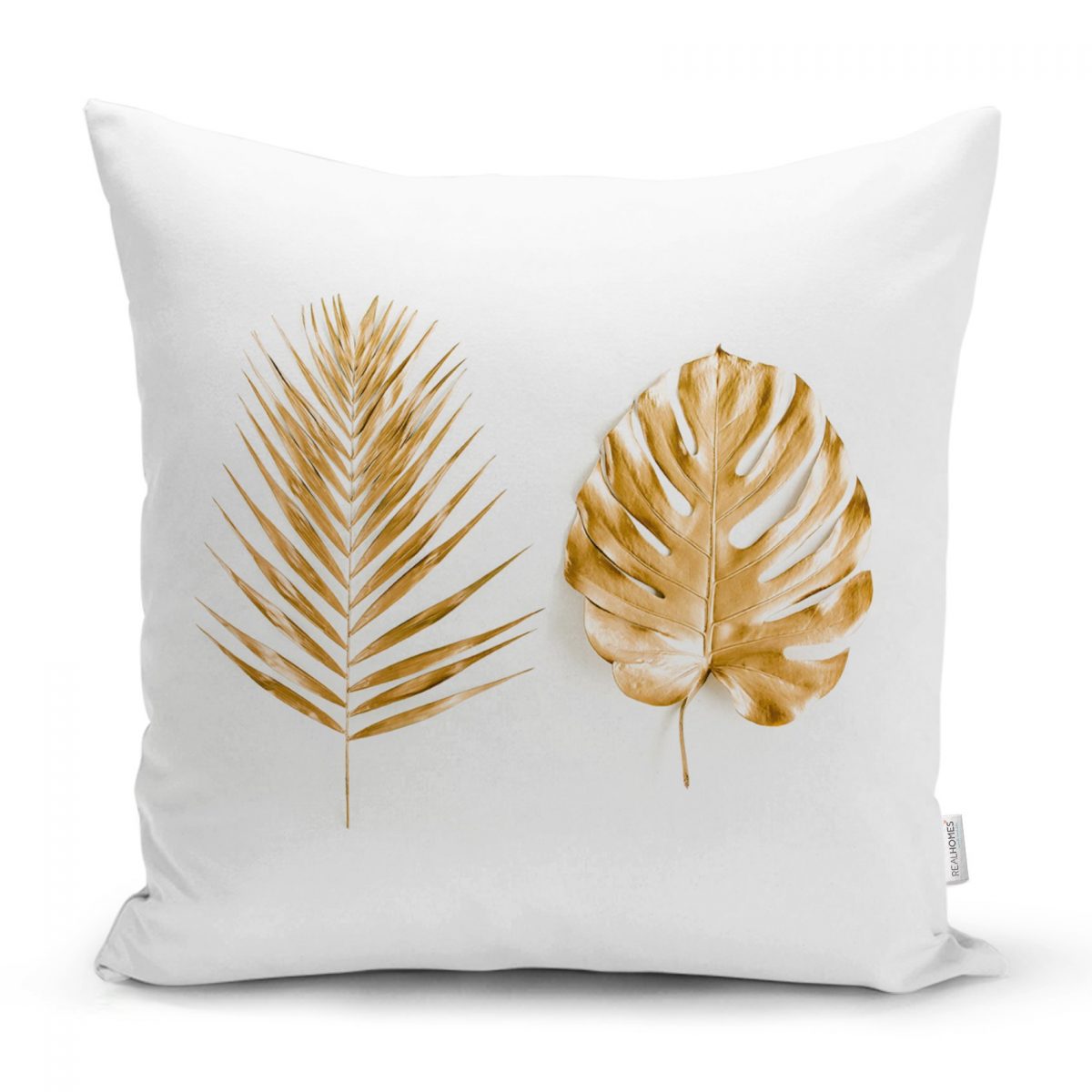 3D Altın Görünümlü Palmiye Yaprakları Modern Yastık Kırlent Kılıfı Realhomes