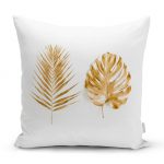 - realhomesK3204 - Realhomes  3D Altın Görünümlü Palmiye Yaprakları Modern Yastık Kırlent Kılıfı Realhomes