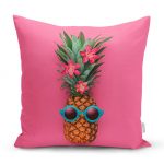 - realhomesK3205 - Realhomes Fuşya Zeminli Ananas Desenli Modern Yastık Kırlent Kılıfı Realhomes