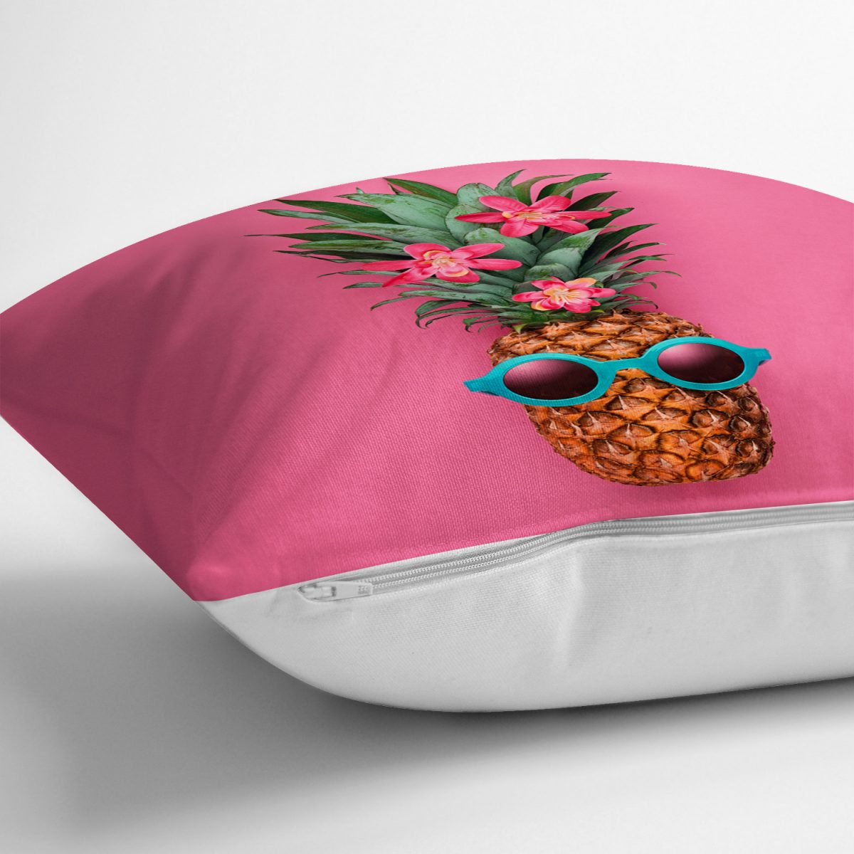 Fuşya Zeminli Ananas Desenli Modern Yastık Kırlent Kılıfı Realhomes