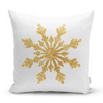 - realhomesK3207 - Realhomes  Altın Görünümlü Kar Tanesi Desenli 3D Modern Yastık Kırlent Kılıfı Realhomes
