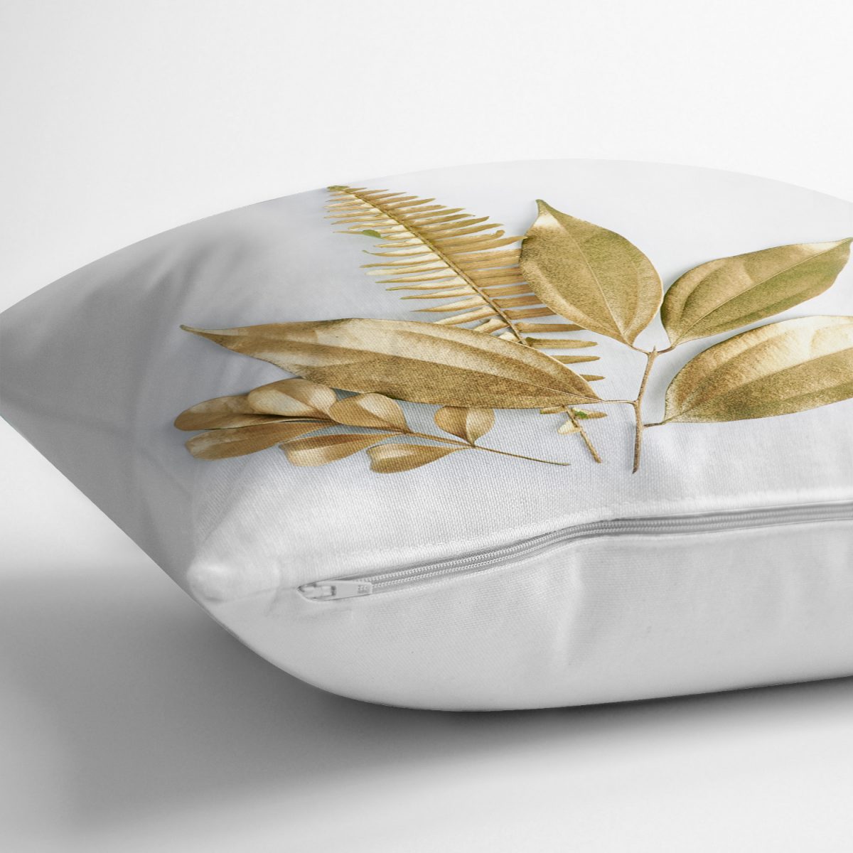 3D Altın Görünümlü Yapraklar Desenli Modern Yastık Kırlent Kılıfı Realhomes