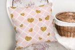 - realhomesK3213-1 - Realhomes Damalı Pudra Renkli Altın Kalpler Özel Tasarım Yastık Kırlent Kılıfı Realhomes
