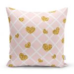 - realhomesK3213 - Realhomes Damalı Pudra Renkli Altın Kalpler Özel Tasarım Yastık Kırlent Kılıfı Realhomes
