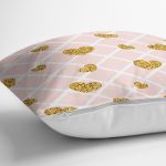 - realhomesK3213-2 - Realhomes Damalı Pudra Renkli Altın Kalpler Özel Tasarım Yastık Kırlent Kılıfı Realhomes