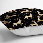 - realhomesK3215-2 - Realhomes  Altın Detaylı Geyikler Desenli Modern Yastık Kırlent Kılıfı Realhomes