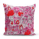 Pembe Zeminli Love You Temalı Modern Yastık Kırlent Kılıfı Realhomes
