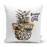 - realhomesK3220 - Realhomes Beyaz Zeminde 3D Ananas Özel Tasarımlı Yastık Kırlent Kılıfı Realhomes