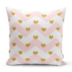 - realhomesK3223 - Realhomes Pembe Zigzag Desenli Altın Detaylı Modern Yastık Kırlent Kılıfı Realhomes
