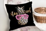Siyah Zeminde Cool Ananas Desenli Modern Yastık Kırlent Kılıfı Realhomes