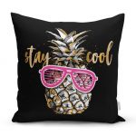 Siyah Zeminde Cool Ananas Desenli Modern Yastık Kırlent Kılıfı Realhomes