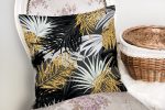 - realhomesK3233-1 - Realhomes  Siyah Zeminde Palmiye Yaprakları Özel Tasarım Yastık Kırlent Kılıfı Realhomes