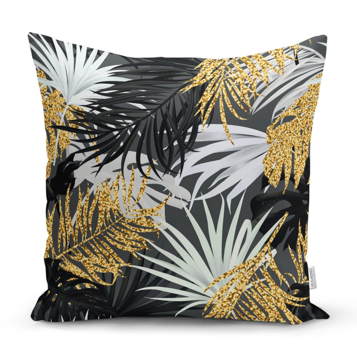 Siyah Zeminde Palmiye Yaprakları Özel Tasarım Yastık Kırlent Kılıfı Realhomes