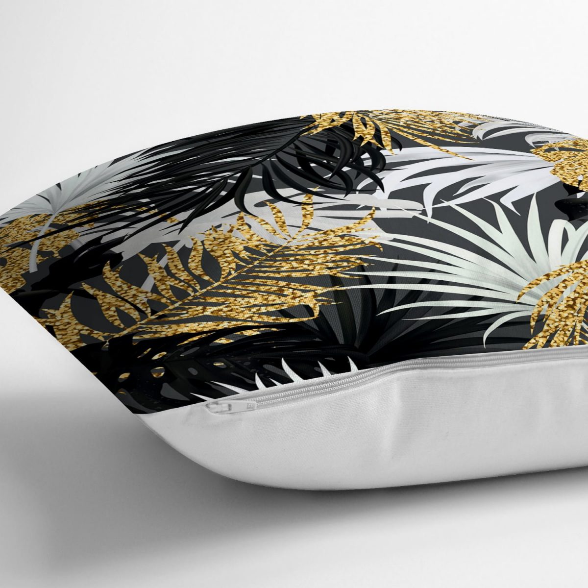Siyah Zeminde Palmiye Yaprakları Özel Tasarım Yastık Kırlent Kılıfı Realhomes