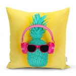 - realhomesK3234 - Realhomes Sarı Zeminli Ananas Detaylı Modern Yastık Kırlent Kılıfı Realhomes