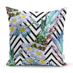 - realhomesK3238 - Realhomes  Zigzag Zeminli Yaz Egzotiği Özel Tasarımlı Yastık Kırlent Kılıfı Realhomes