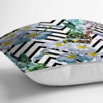 - realhomesK3238-2 - Realhomes  Zigzag Zeminli Yaz Egzotiği Özel Tasarımlı Yastık Kırlent Kılıfı Realhomes