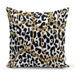 - realhomesK3239 - Realhomes  Leopar Desenli Altın Detaylı Özel Tasarım Modern Yastık Kırlent Kılıfı Realhomes