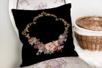 - realhomesK3241-1 - Realhomes  Siyah Zeminde Otantik Çiçekler Özel Tasarım Yastık Kırlent Kılıfı Realhomes
