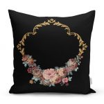 - realhomesK3241 - Realhomes  Siyah Zeminde Otantik Çiçekler Özel Tasarım Yastık Kırlent Kılıfı Realhomes